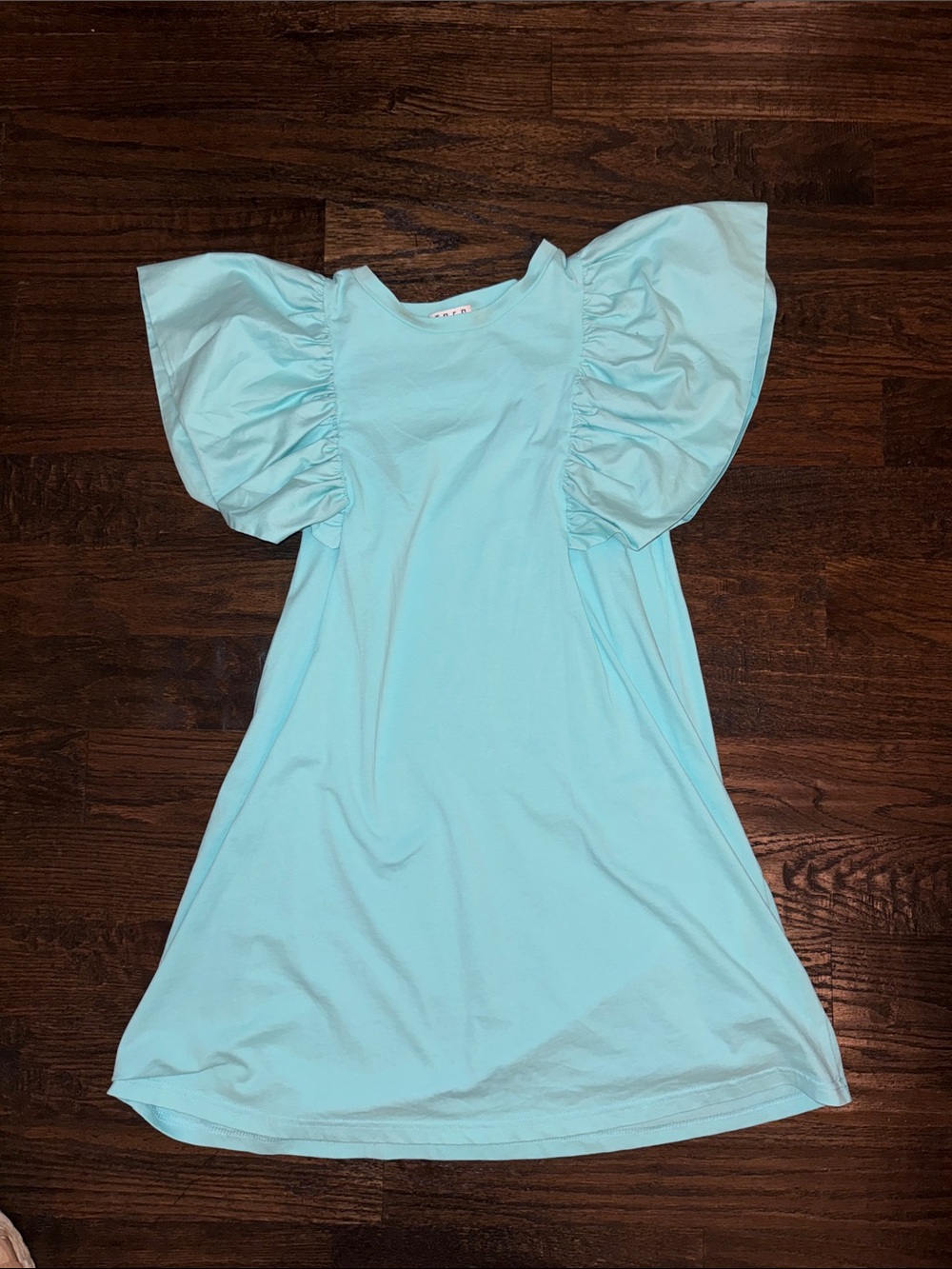 TCEC Aqua Ruffle-Sleeve Mini Dress